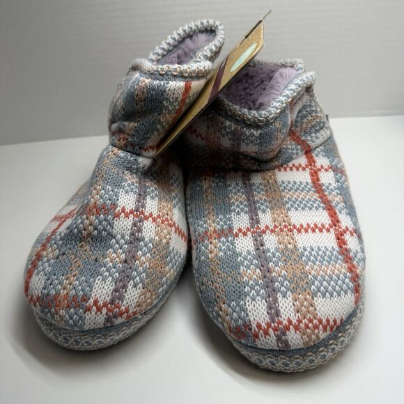 Muk Luks Leigh Faux Fur Slip On Slipper Bootie Multi Pastel Plaid Sz M 7/8 New - Picture 4 of 7